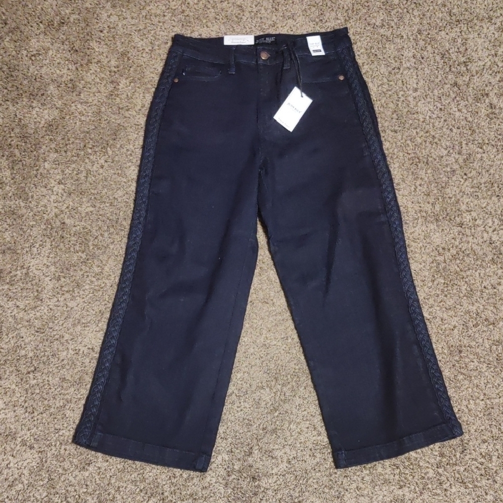 Judy Blue Wide Leg Cropped Jeans With Braid Side Detail
